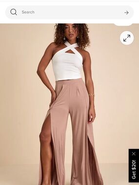 Knockout Light Brown Wide-Leg Slit-Front Pants